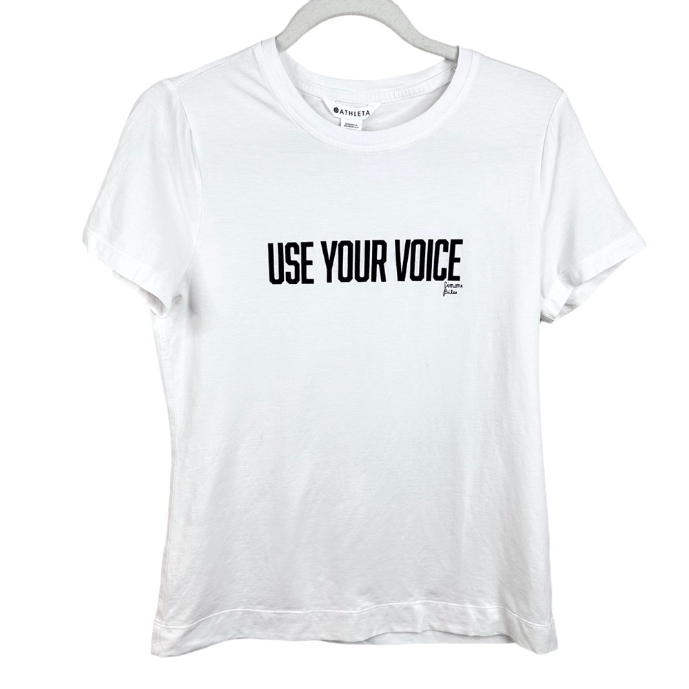 Athleta Outbound Tee Simone Biles Use Your Voice Bright White Top Small - Picture 13 of 14